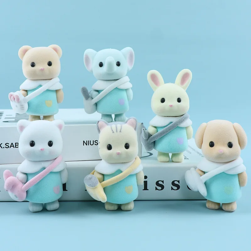 6 Pcs/Set New Sylvanian Kawaii Cute Role Poodle Blind Box Figure Baby Doll Family Desktop Decoration Model Birthday Gift