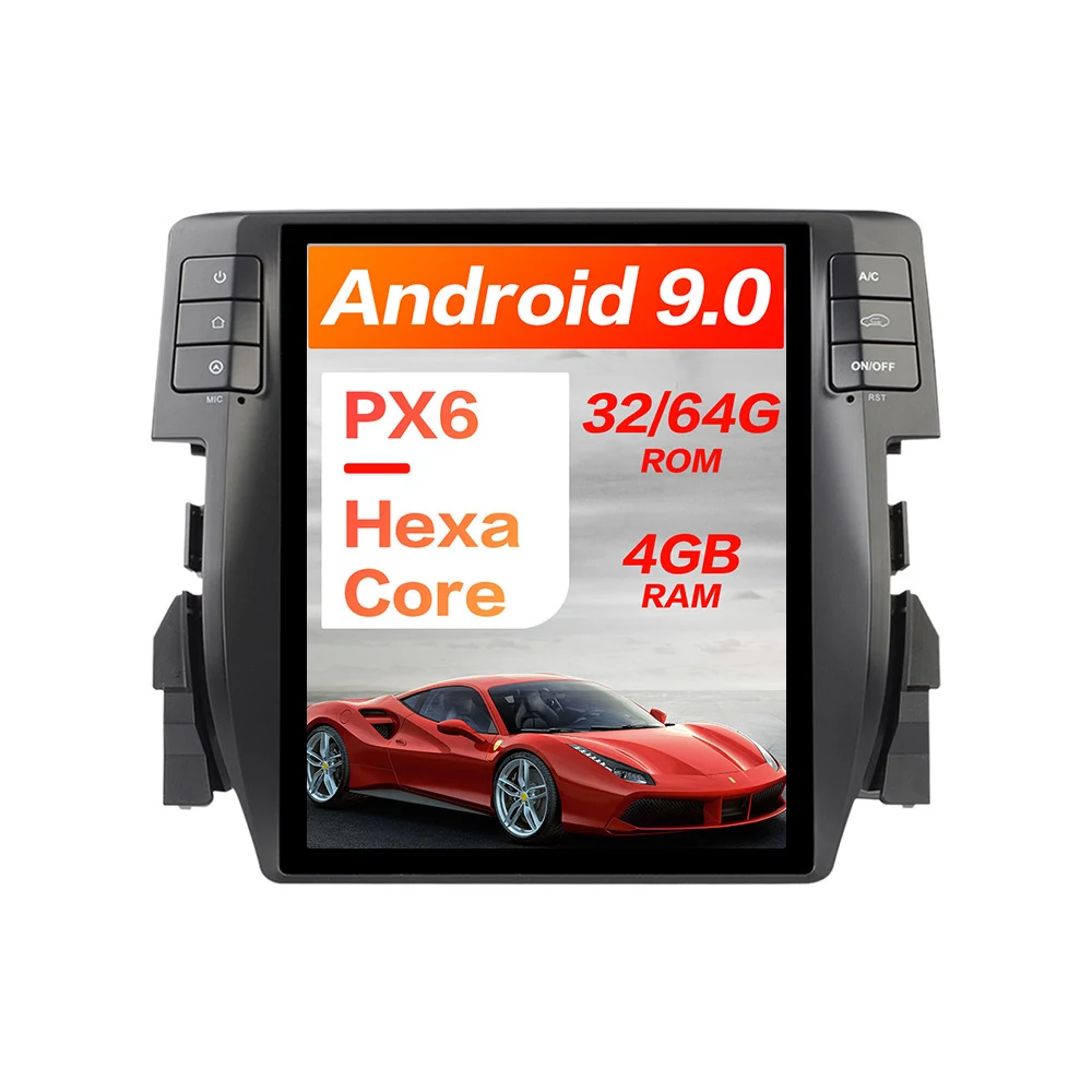 

For Honda Civic 2016 - 2019 Aotsr Android 9.0 4G+64GB Tesla PX6 Car Radio Player GPS Navigation Multimedia