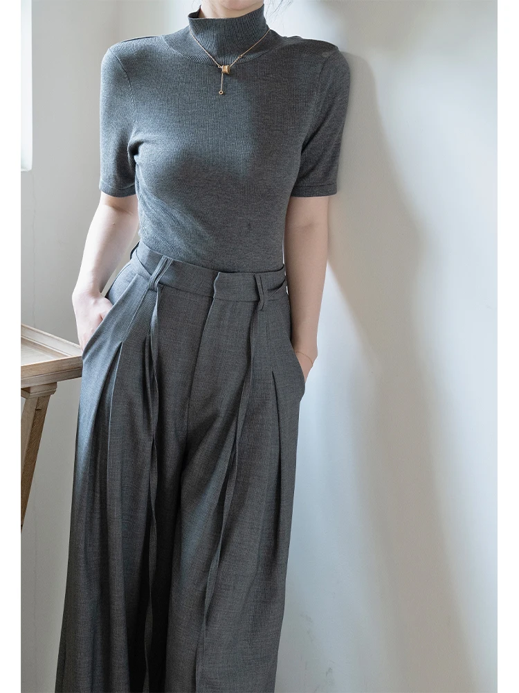 

SerioLudere ey High-End Feeling f High Collar Design Ba Exposure Base irt T-irt Inner Wear Spring Season Ladies Top