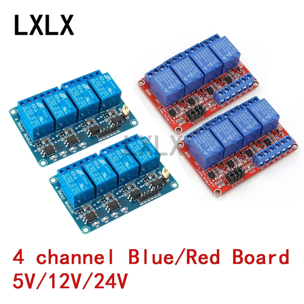 2-10PCS 4 Channel 5V/12V/24V Relay Module with Optocoupler High/low Level Trigger Expansion Board for Raspberry Pi Arduino