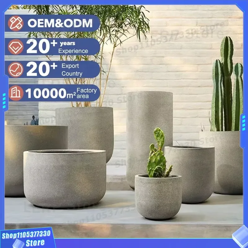 Large Round Concrete Planters Weather Resistant Outdoor Flower Pots Smooth Surface Garden Landscape Decor Multi Size Options