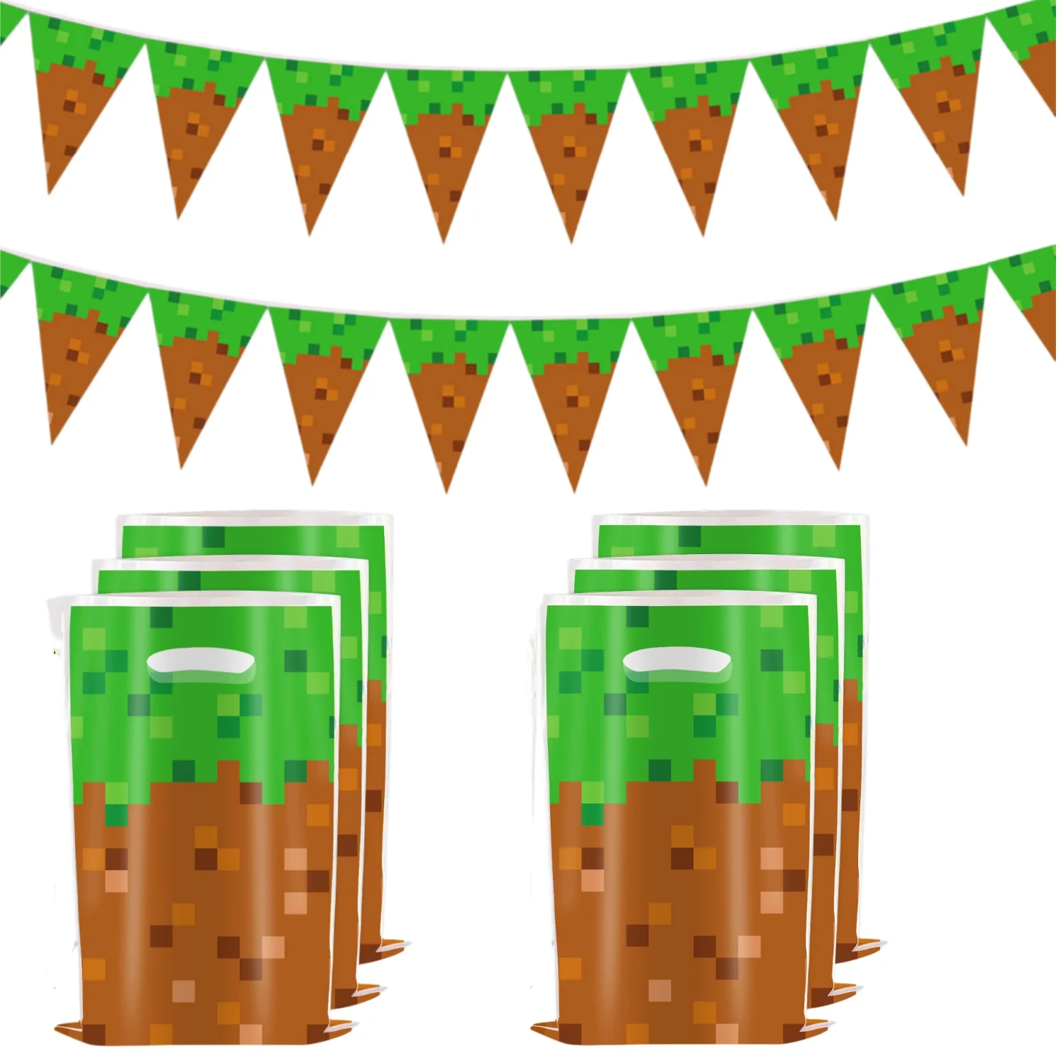 Green Carton Game Birthday Party Decoration Miner Pennant Bunting Party Flag Plate Gift Bags Cups Plate Party Favors Supplies