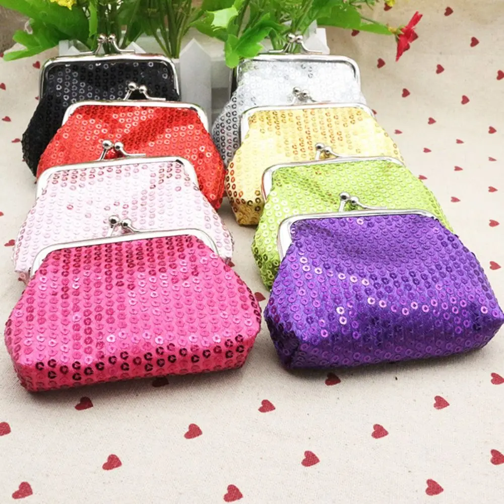 Elegant Card Holder Sequin Coin Purse Money Bag Kiss Clasp Lock Small Purse Bag Storage Bag Handbag Clutch Lipstick Bag Outdoor