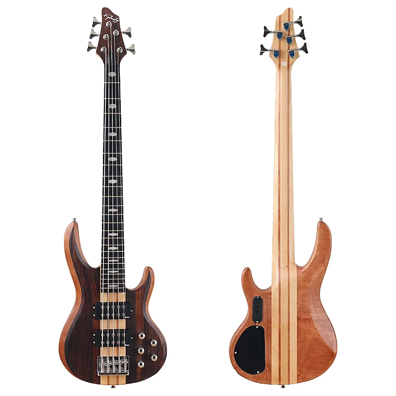 Active 5 String Neck Through Electric Bass Guitar 43 Inch Solid Okoume Body Natural Color Bass Guitar with Free Bag