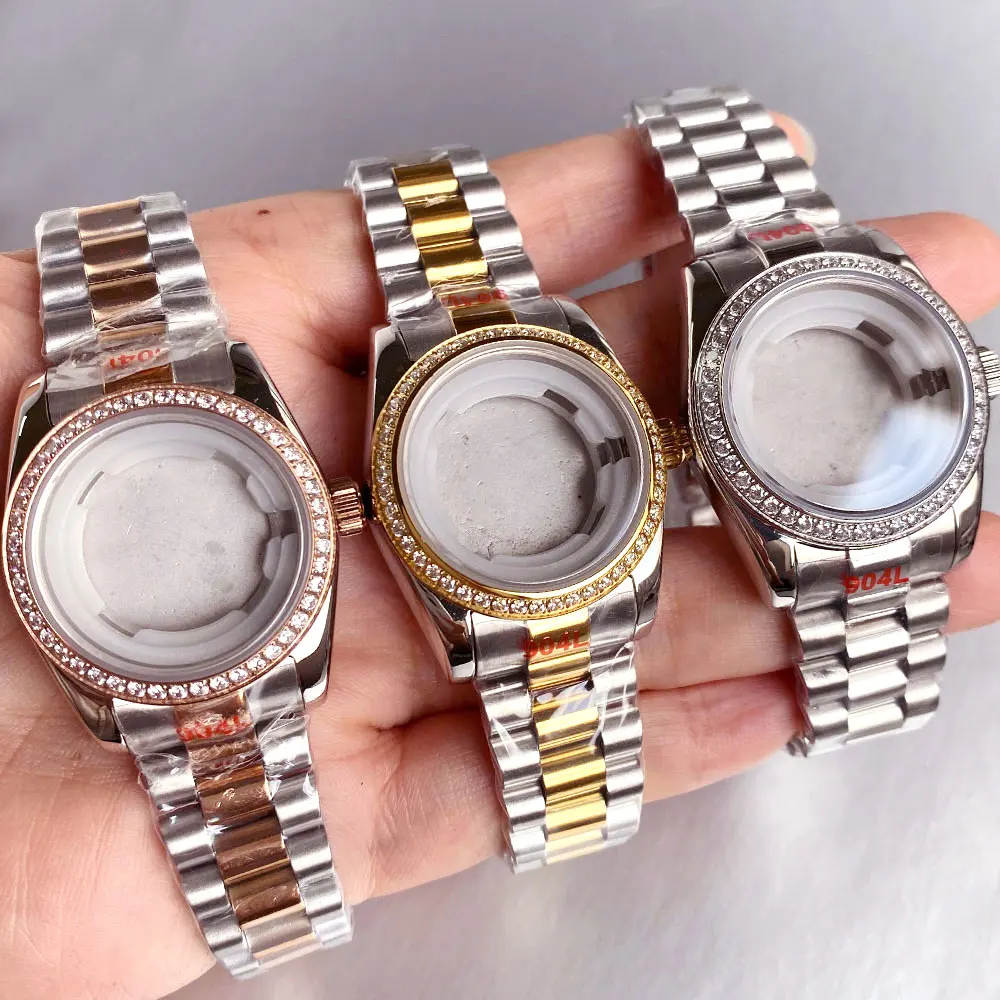 

Fixed Diamond Bezel 31mm Bliger Women's Watch Polished Case Fit Lady NH05 NH06 Automatic Sapphire Crystal Steel/Golden/Rose gold