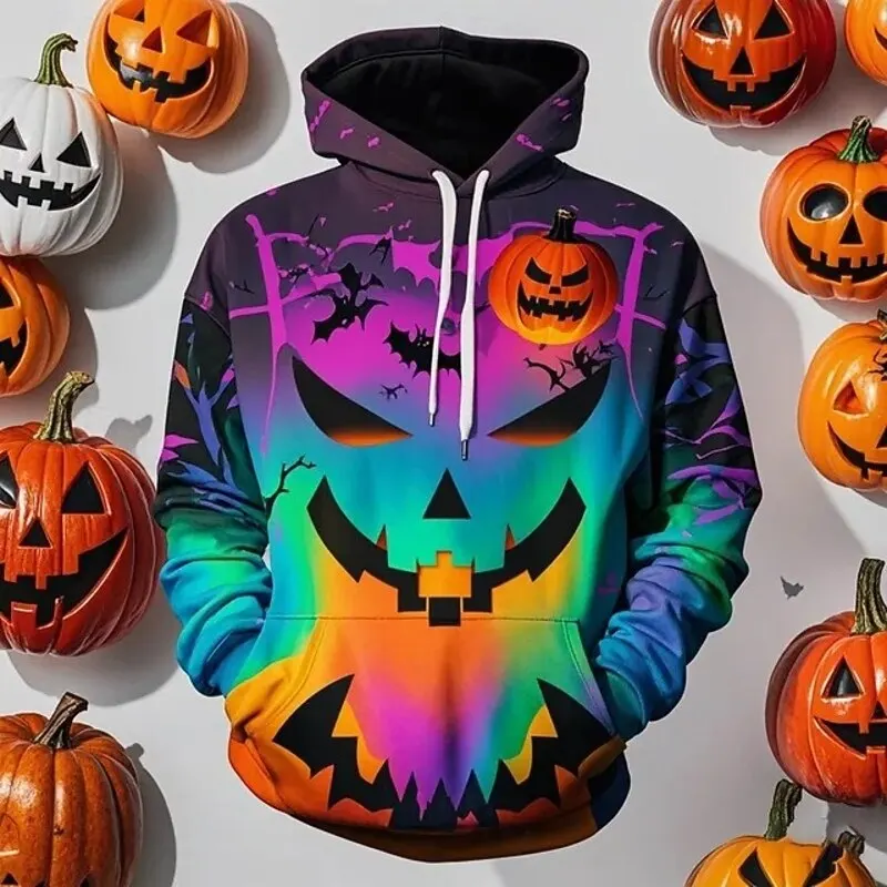 

3D Print Colorful Pumpkin Graphic Men's Hoodies Halloween Carnival Party Creative Hooded Tops Autumn Winter Loose Casual Clothes