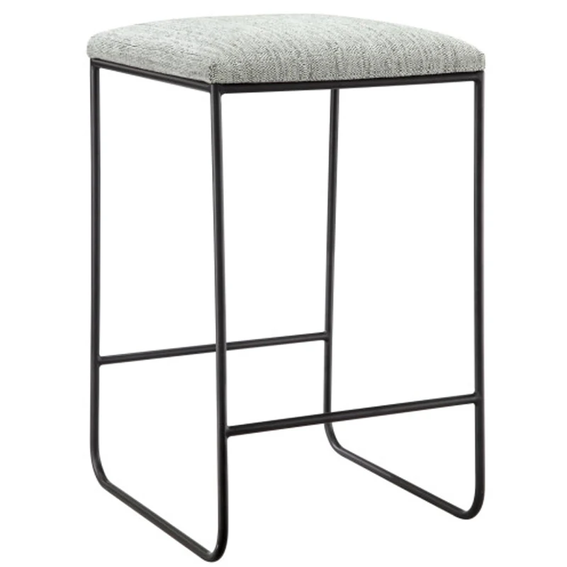 Taburete de mostrador moderno: elegante tapizado de lino sintético gris, base de metal negro mate, no requiere montaje