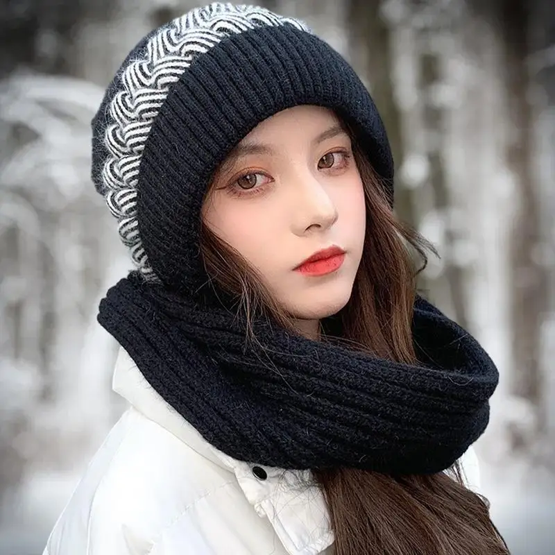 Winter Warm Knitted Beanie Hat Scarf Set Womens Beanie Winter Hat Scarf Stylish Thick Slouchy Soft Snow Hat For Autumn Winter