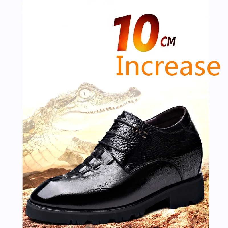 Genuine Leather Hand Sewn Increased 10cm Crocodile Pattern Height Increasing Shoes Men Dress Leather Shoes Derby Elevator Shoes