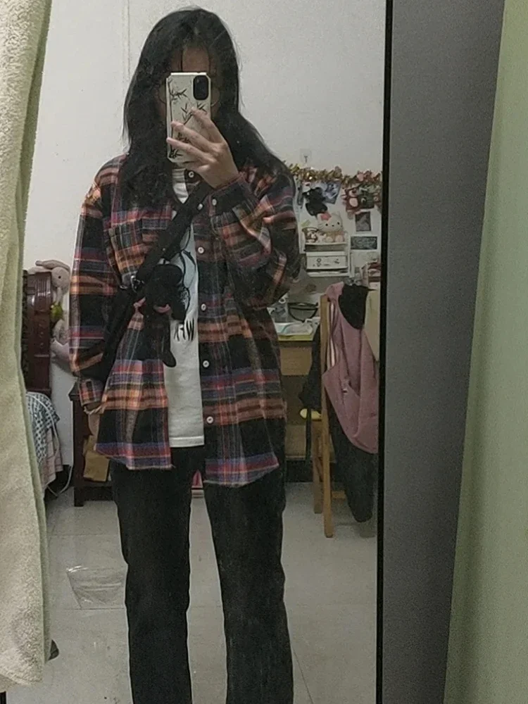 Camisas de mujer diseño Vintage Simple todo-fósforo primavera suelta moda elegante tierno Casual estilo coreano estudiantes diarios acogedor a cuadros