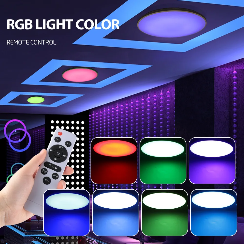 Modern Simple RGB Colorful Atmosphere Ceiling Lamp Remote Control Dimmable Home Living Room Bedroom LED Ceiling Lamp