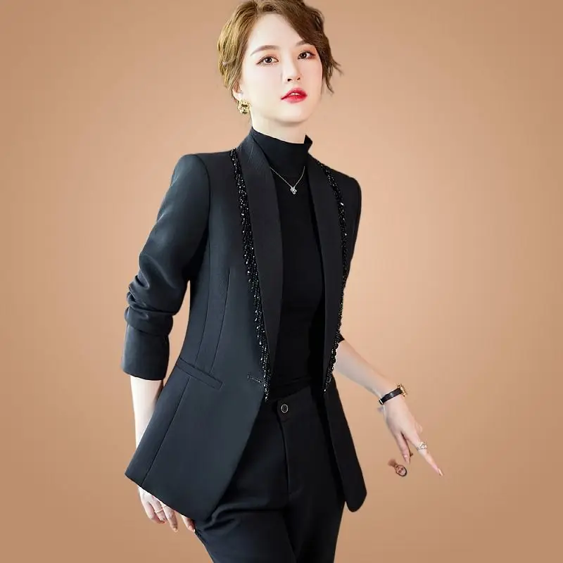 New Women's Blazer Business Elegant Single Button Long Sleeve Or Pants Or 2pcs Chic Office Lady Solid Color Clothes New