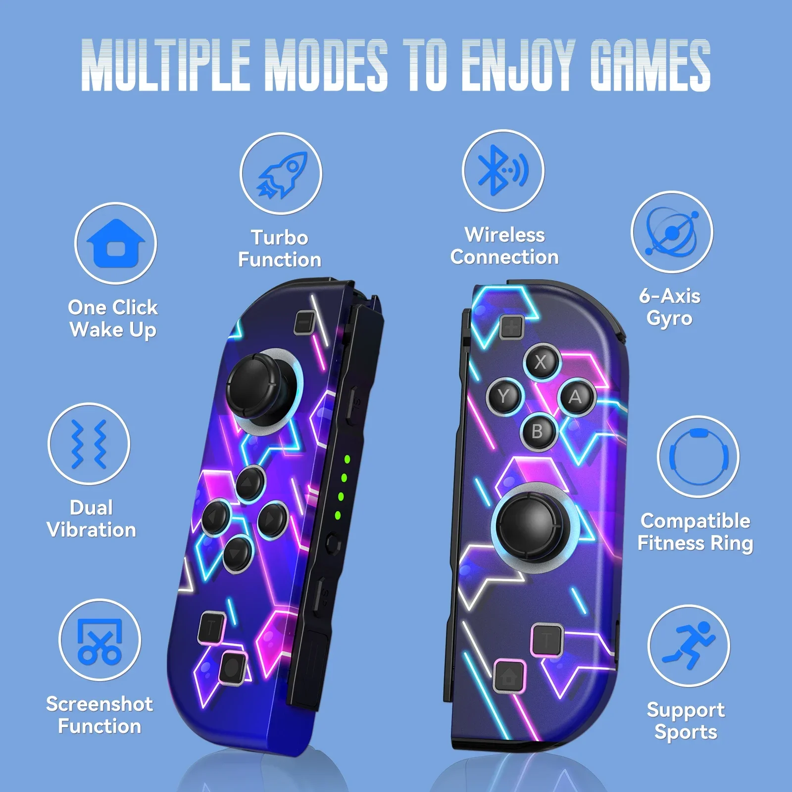 Джойстик для Nintendo Switch/OLED/Lite - вибрация Turbo Wake-up FUNC без дрейфа, беспроводной контроллер L/R, ручка RGB Light