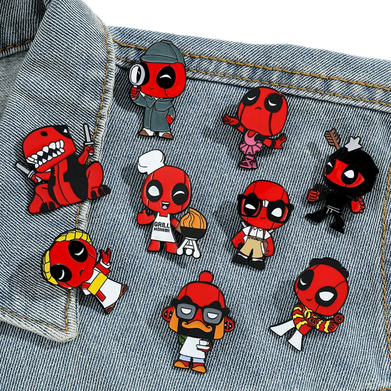 Marvel Cute Cartoon Creative and Funny Deadpool Chest Pins Figures Metal Badges Accessories Clothing Bags Jewelry Enamel Pin