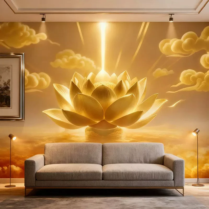 Custom Chinese Lotus Wallpaper Buddhist Culture Wallpapers for Living Room TV Background 3D Buddhism Wall paper Home renovation