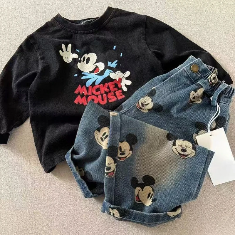 

Kids Cartoon Tee & Jeans Set, Korean Unisex Casual Outfit Versatile Loose Fit for Toddlers New Arrival