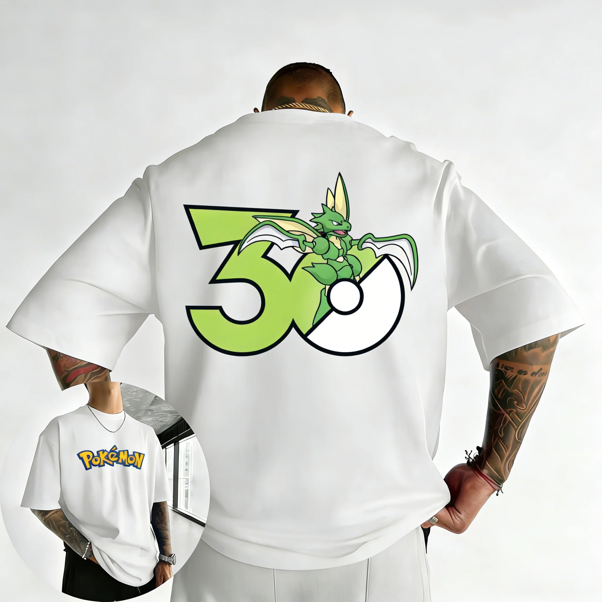 2026 Pokémon 30th Anniversary Scyther Printed T-shirt Summer Men's and Women's Trendy Large Loose Casual Y2K Short Sleeve Top