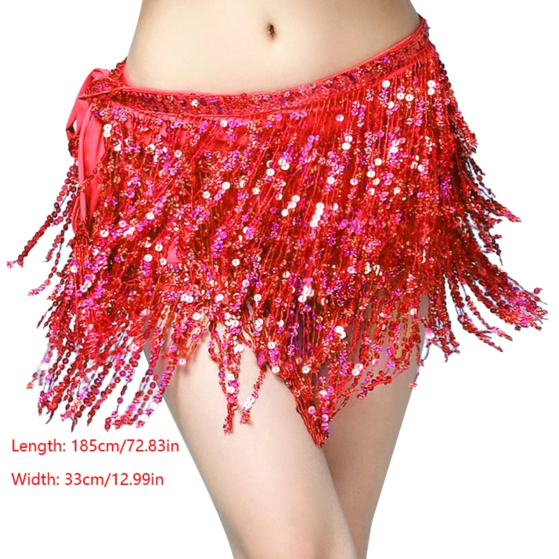 1PC Women Sexy Belly Dance Hip Waist Scarf Wrap Belt Dress Female Show Costumes Sequins Tassels Thailand/India/Arab Dancer Skirt