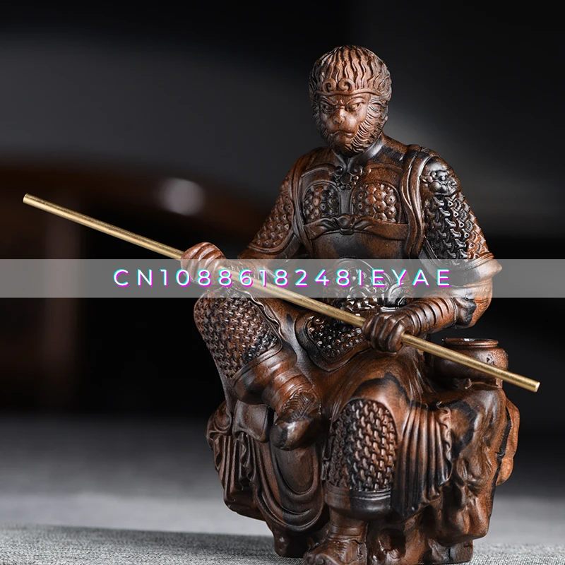 Black Persimmon Wood Fight Defeated Buddha Qitian Great Saint Sun Wukong Q Version Root Carving Living Room Ornament Gift