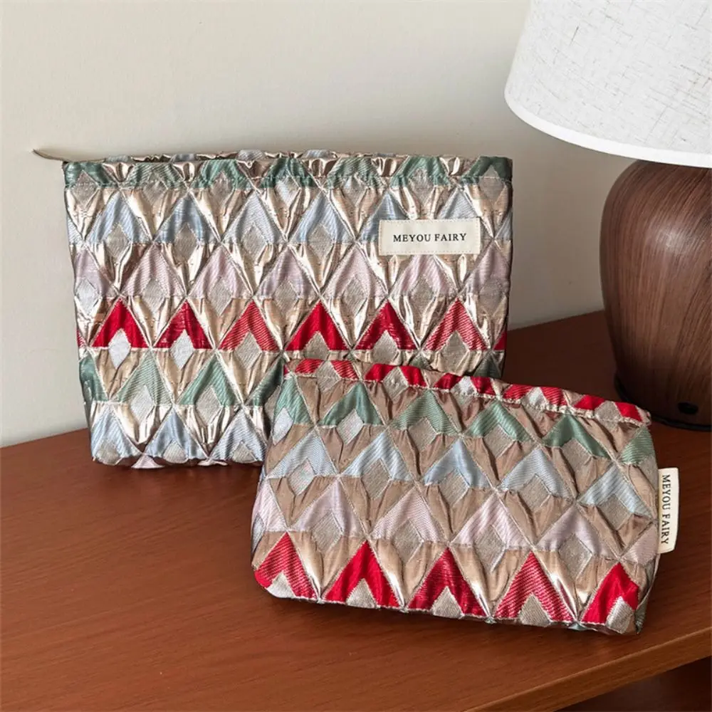 Fashion Retro Makeup Bag Colorful Plaid Pattern Toiletry Storage Bag Portable Handbag Travel