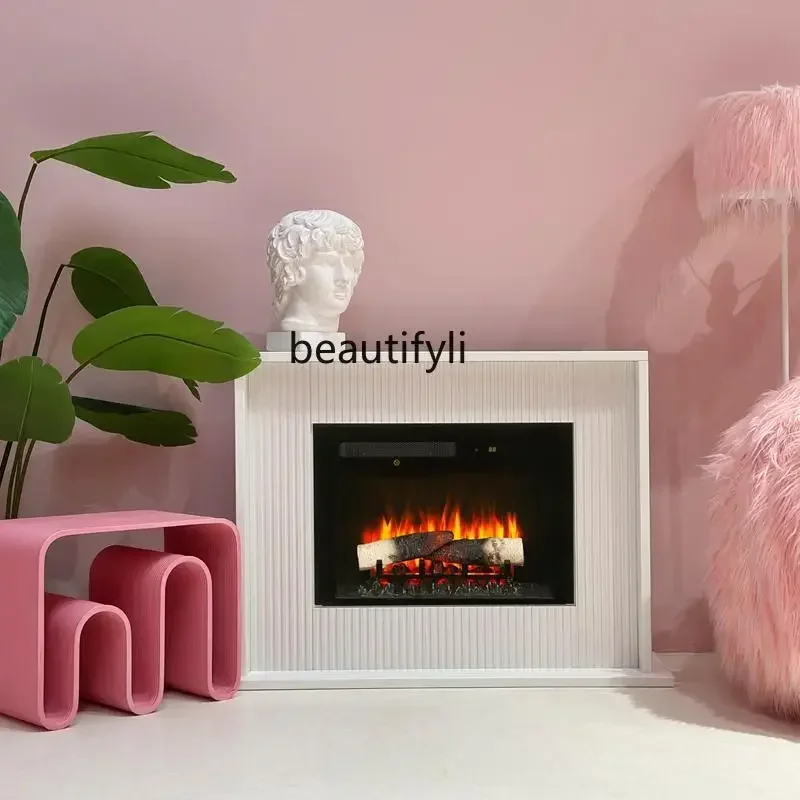 

L French solid wood fireplace decorative cabinet French ivory white living room TV cabinet