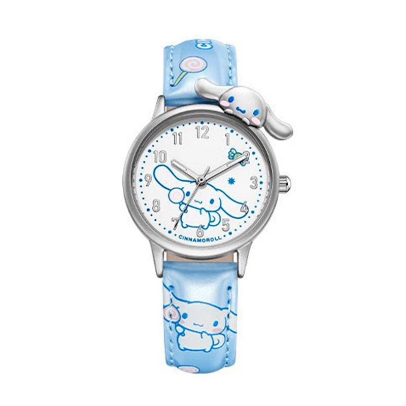 Miniso Anime Cartoon Sanrio Hello Kitty Kuromi Cinnamoroll Round Waterproof Quartz Girls Watch Children Leather Belt Watch Gifts