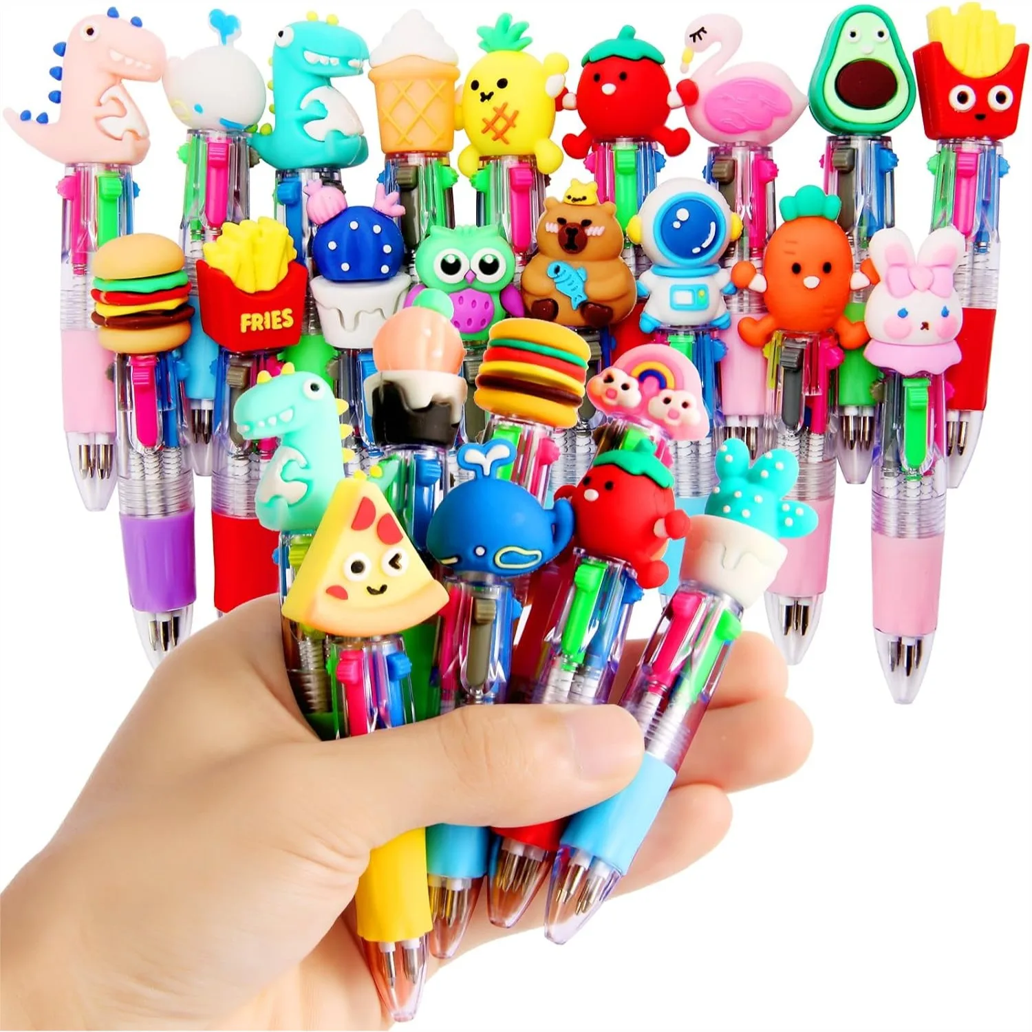

25 Pcs 4-in-1 Multicolor Pens Cute Kawaii Ballpoint Pens Bulk for Kids Fun Gifts