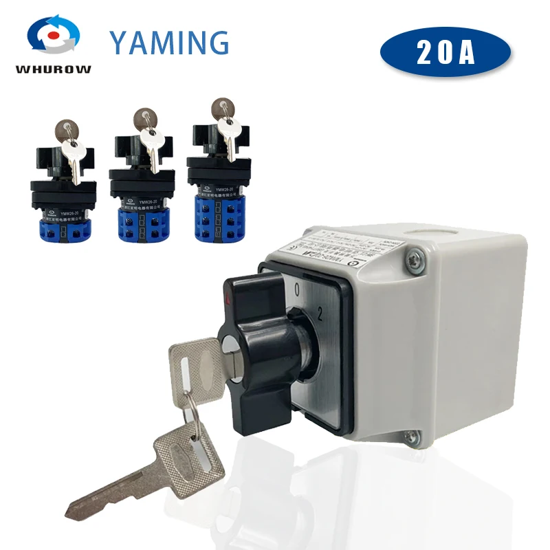 

LW26-20MS Key Cam Switch With Protective Box Three Positions ON-OFF-ON Rotary Changeover Silver Contact YMW26-20A