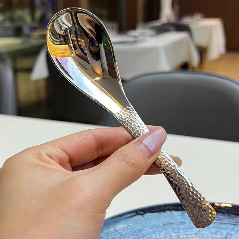 New Retro Hammer Point Stainless Steel Spoon Multifunctional Small Smooth Polished Thickened Dining Spoon Coffee Stirring Spoon