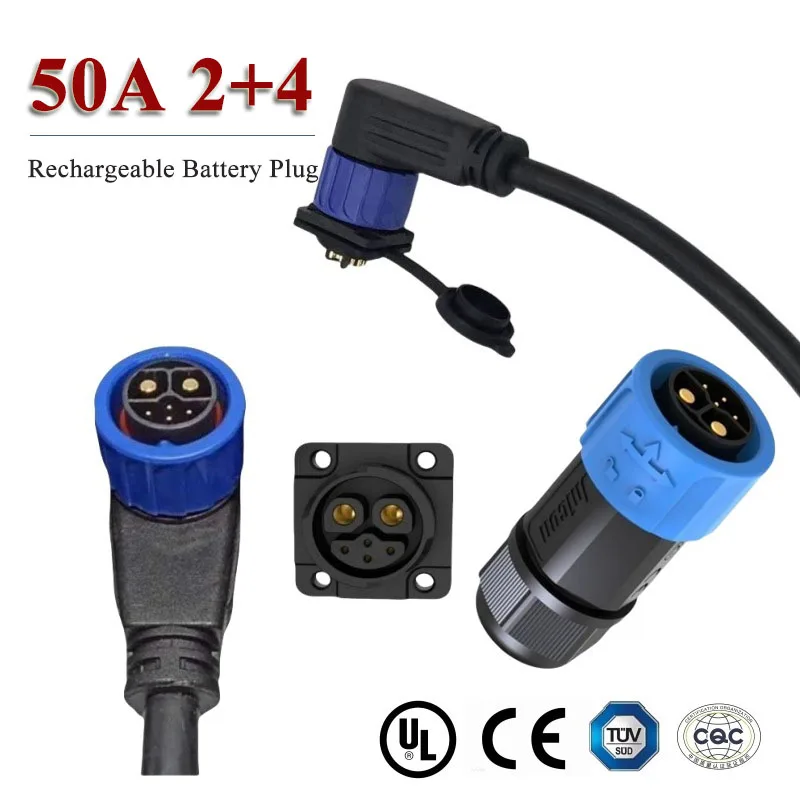 Waterproof 50A M23 2+4 Rechargeable Battery Aviation Plug Electric Motorcycle Battery Charging Socket 6pin Male Female Connector