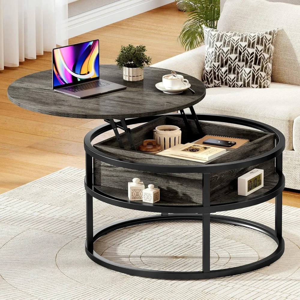 

Round Lift Top Coffee Table, Coffee Tables for Living Room with Hidden Storage Compartment, Modern Coffee Table with St