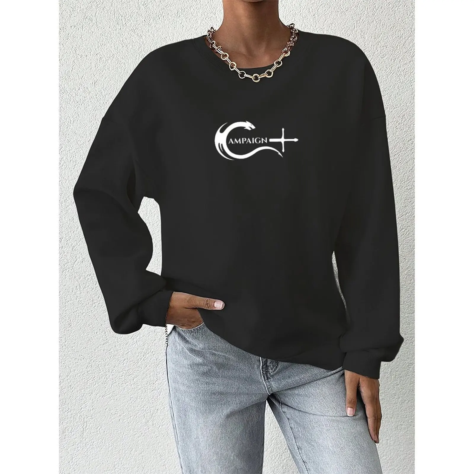 

Women's Round Neck Velvet Sweater Long Sleeve Casual Printed Pullover Loose Fit Warm Autumn Winter Tops Black