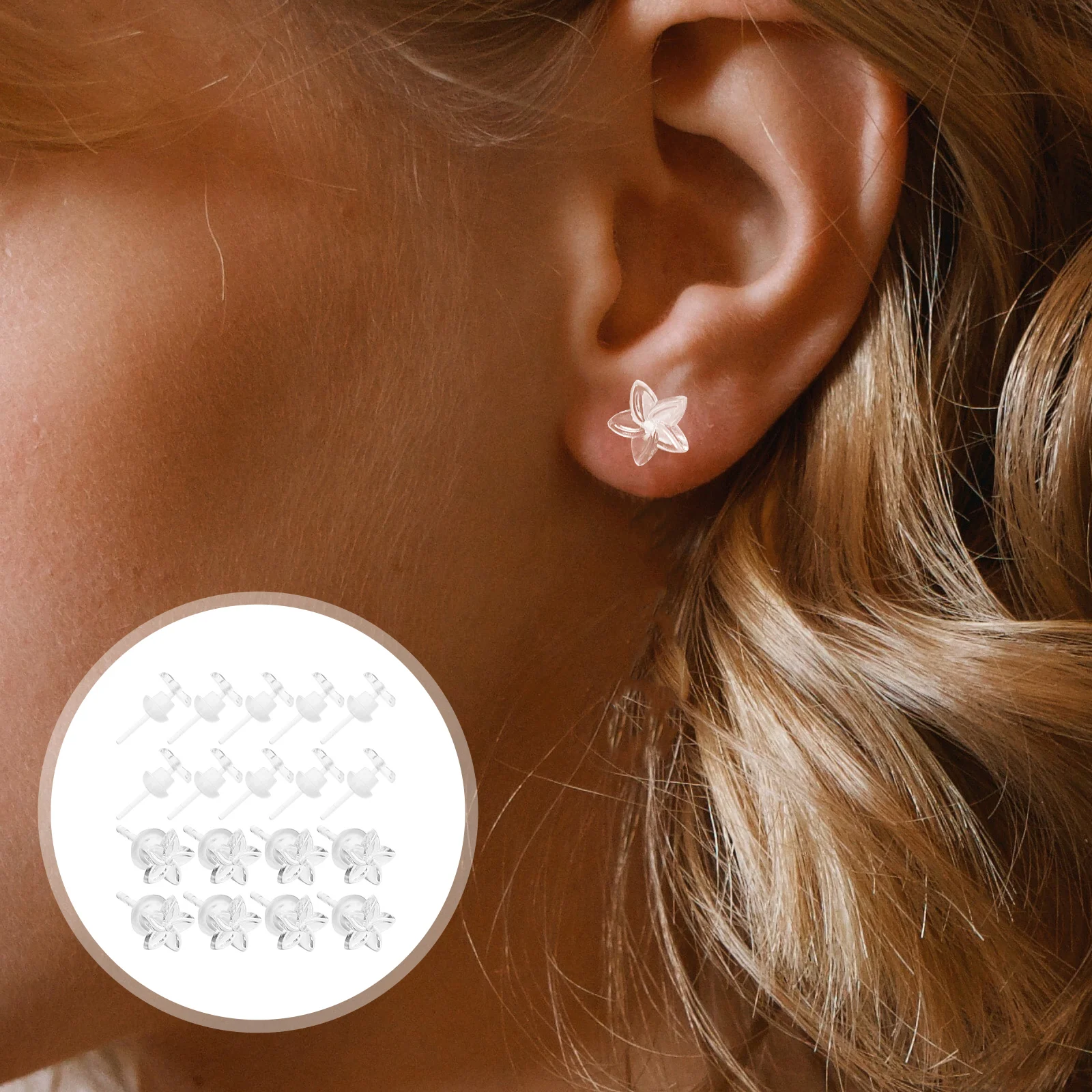 

50 Sets Resin Earring Backs Stopper Flower Modeling Studs Aesthetic Jewelry Lightweight Durable Summer Accessories