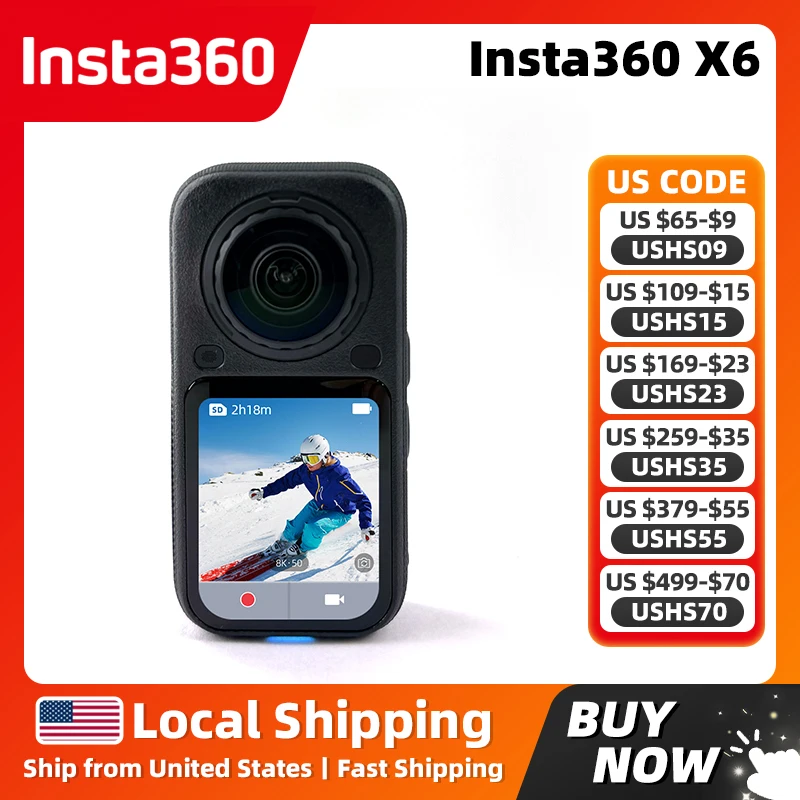 Insta360 X6 8K 1-Inch Imaging Action Camera Dual Sony Custom Sensors & Triple AI Chip System 10-bit Color, In-Camera Dolby Vision