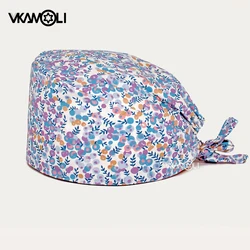 Gorro quirúrgico con estampado de flores para mujer, gorro de algodón, bonito, ajustable, para laboratorio, spa, enfermera, veterinario