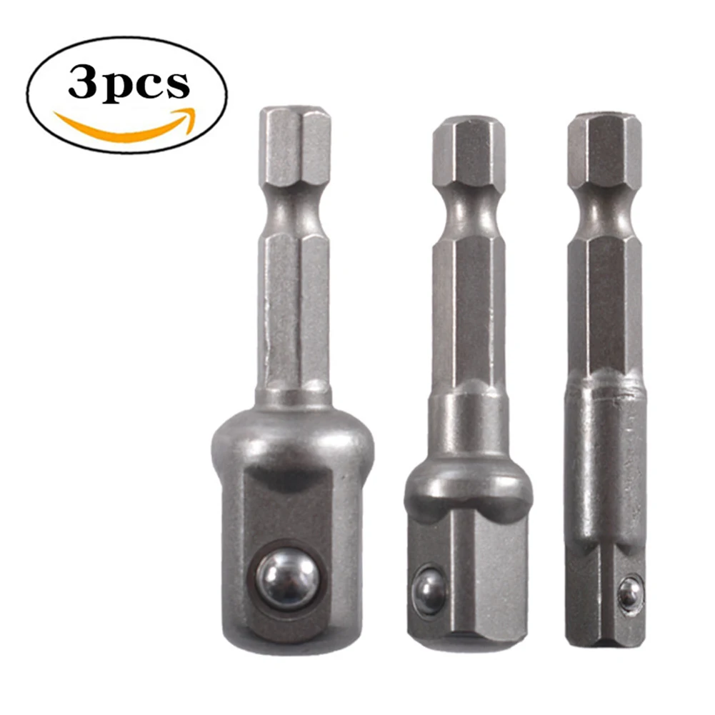 

3Pcs Drill Socket Adapter Impacts Drill Extension Drill Bits Bar Socket Adapter 1/4 3/8 1/2 Size Hex Shank Square Head Drill Bit