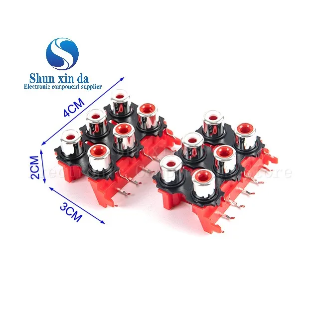 2PCS 2P 4P 6P 8P RCA Female Audio Video Plug AV Connector Socket Connector AV2-8.4-13 Red PCB Parts 2/4/6/8 Bits Socket