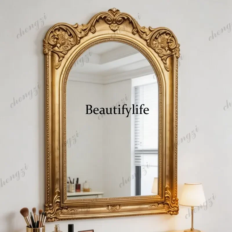 z183 European retro arched light luxury makeup mirror court style carved decorative mirror villa bedroom