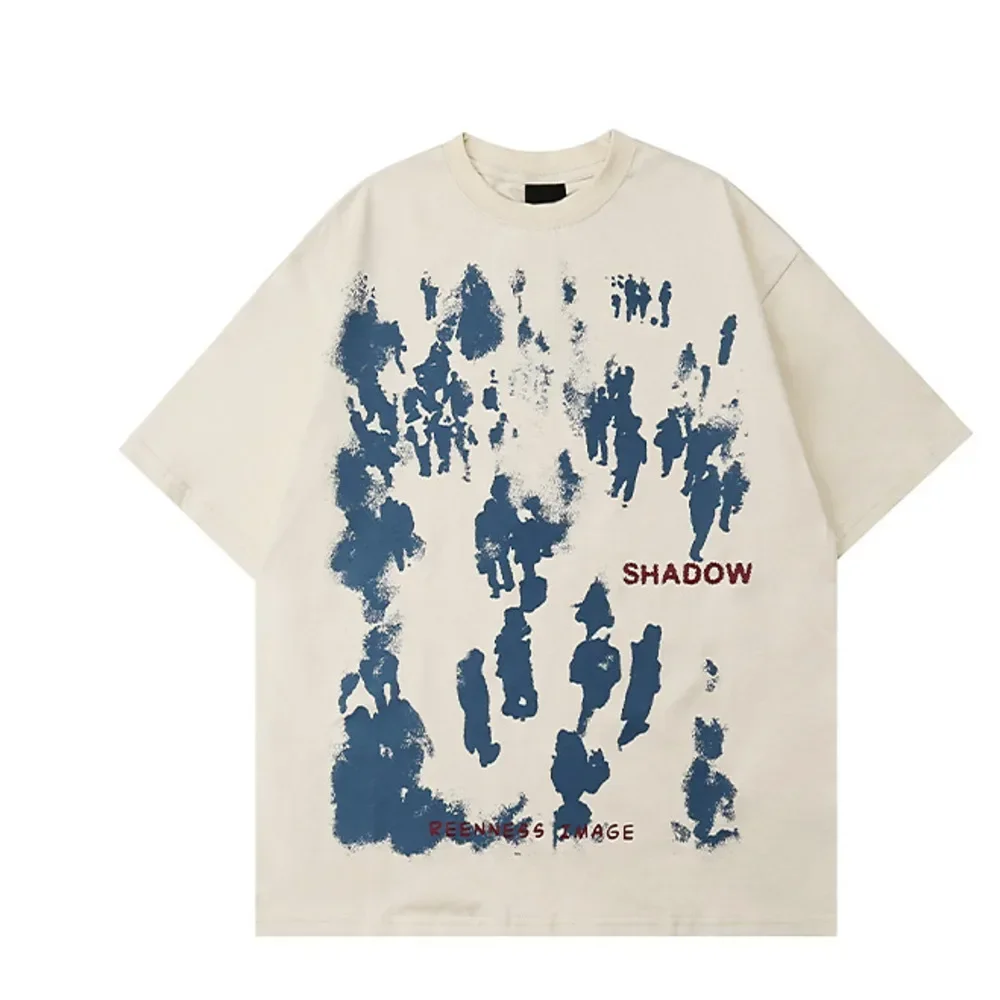 

2023 Summer Men Short Sleeve Tshirts Hip Hop People Shadow Print T Shirts Streetwear Harajuku Casual Cotton Loose Tops Tees Sale