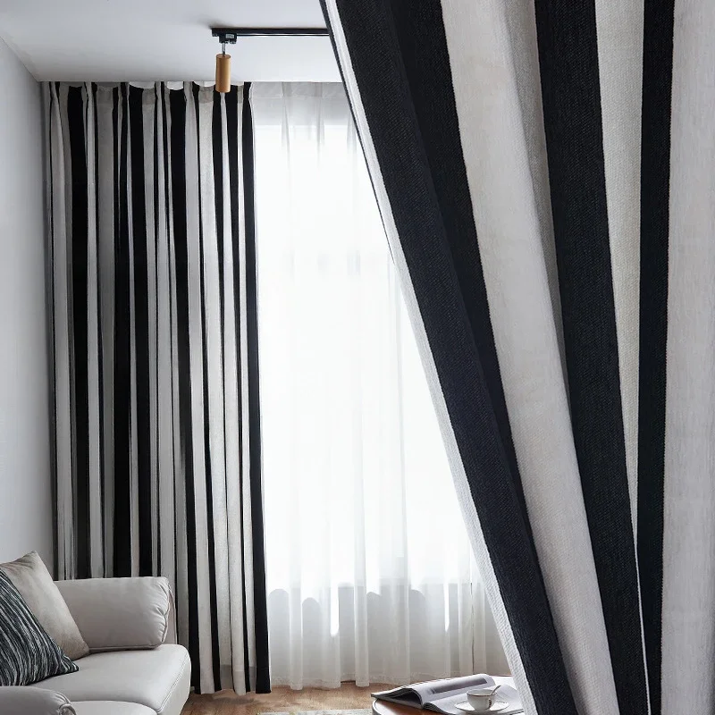 American Black and White Stripes Curtains for Living Room Bedroom Dining Room High Precision Blackout Curtain Customized Curtain