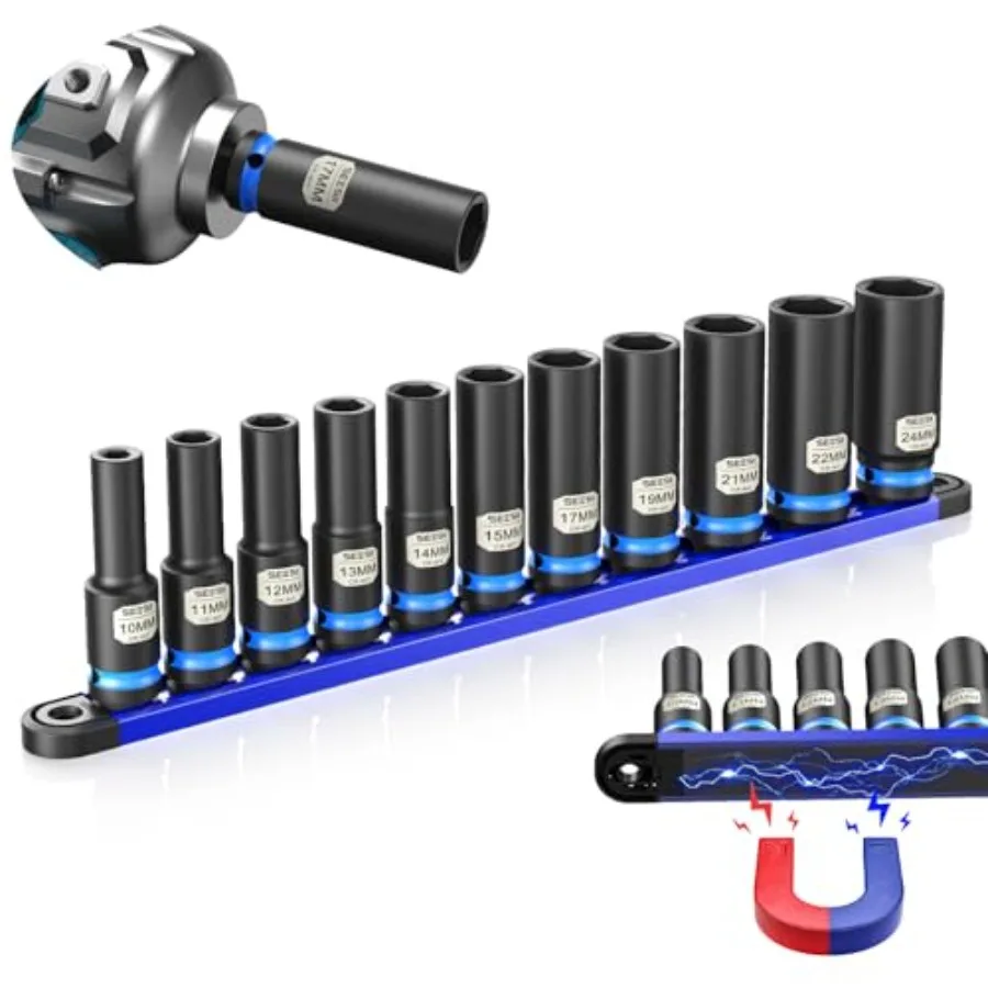 

1/2" Impact Socket Set with Magnetic Organizer s CRMO 1024mm 6-Point for Drive Impact Wrench and Ratchet Professional for Lug N