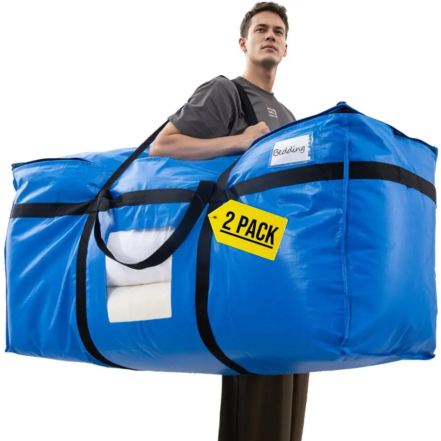 

Сумки для хранения объемом 69 галлонов, сверхбольшие синие прочные сумки XXL для переезда и хранения с прозрачным окном, ручками по бокам, сумки-тоуты