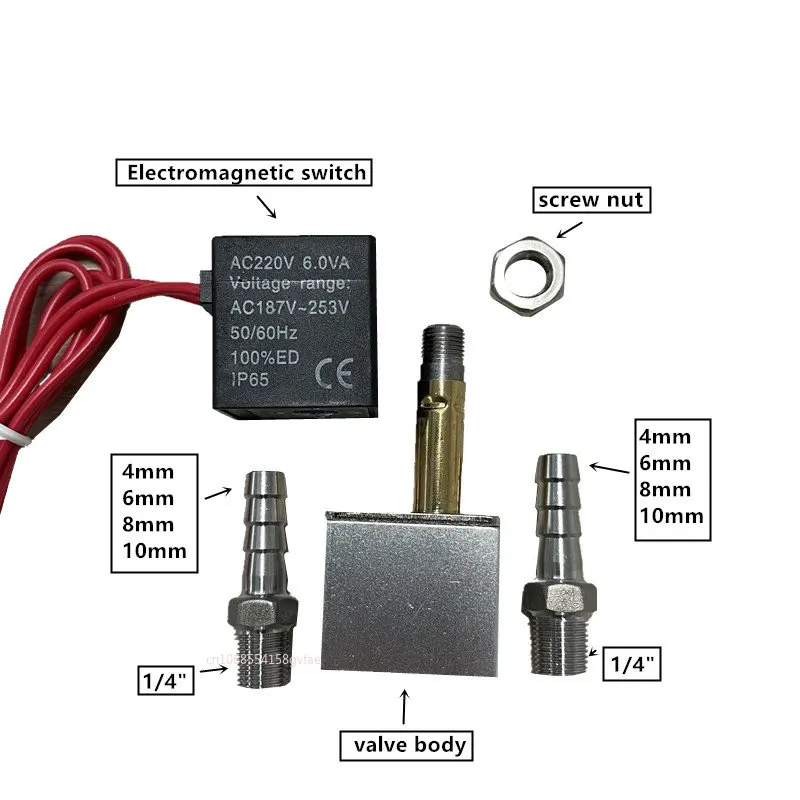 Detalle 4 de Electroválvula Compressor Valve 1/4' Normally Closed Pneumatic Aluminum Solenoid Valves 12V 24V 110V 220V Voltage for Air Water Oil 8mm Neumática