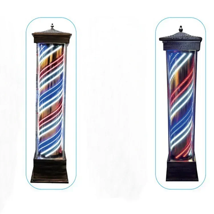 Hair styling sign gold barber rotating light pole barber shop lamps outdoor LED barber pole on sale