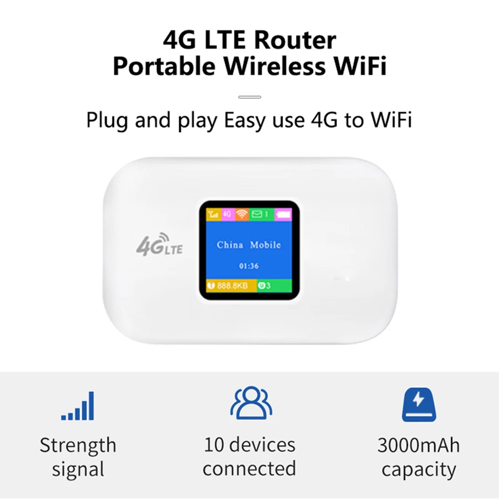 SIM 카드 슬롯 포함 휴대용 모바일 와이파이 핫스팟, 4G 포켓 무선 와이파이 라우터, CAT4, 150Mbps, 2600mAh