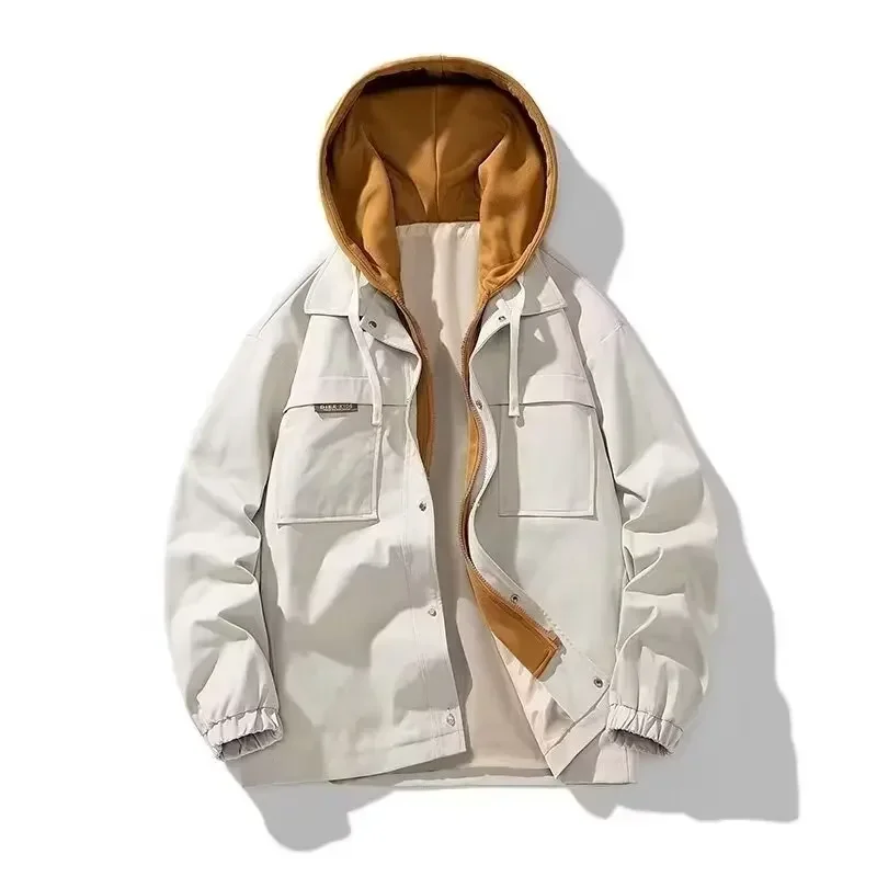 

Spring Autumn 2024 New Men's Hooded Jacket Two-Piece Set Youth Early Autumn Fashion Loose Fit Outerwear