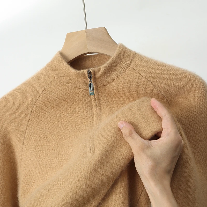 Autumn And Winter New Men's 100% Pure Wool Outdoor Sports Semi-Turtle Neck Knitted Bottoming Shirt