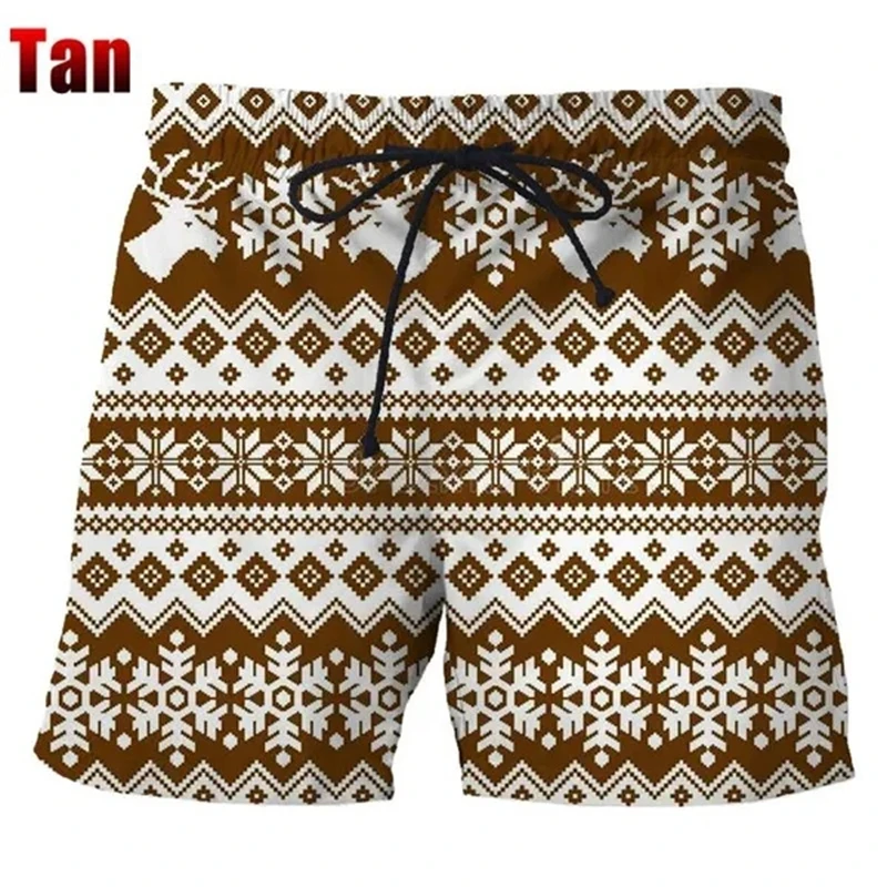 New Fashion Christmas Reindeer Tree Snowflakes Patterns 3D Print Men Shorts Personality Hip Hop Harajuku Style Cool Beach Shorts