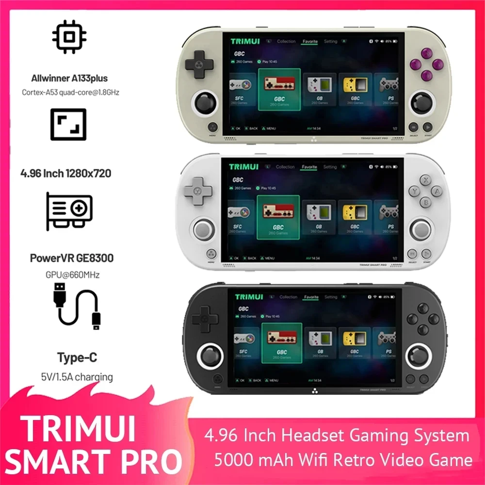 Trimui Smart Pro Retro Video Game Console Handheld Game 4.96''IPS Screen Linux System Joystick RGB Lighting Smartpro 2024 New