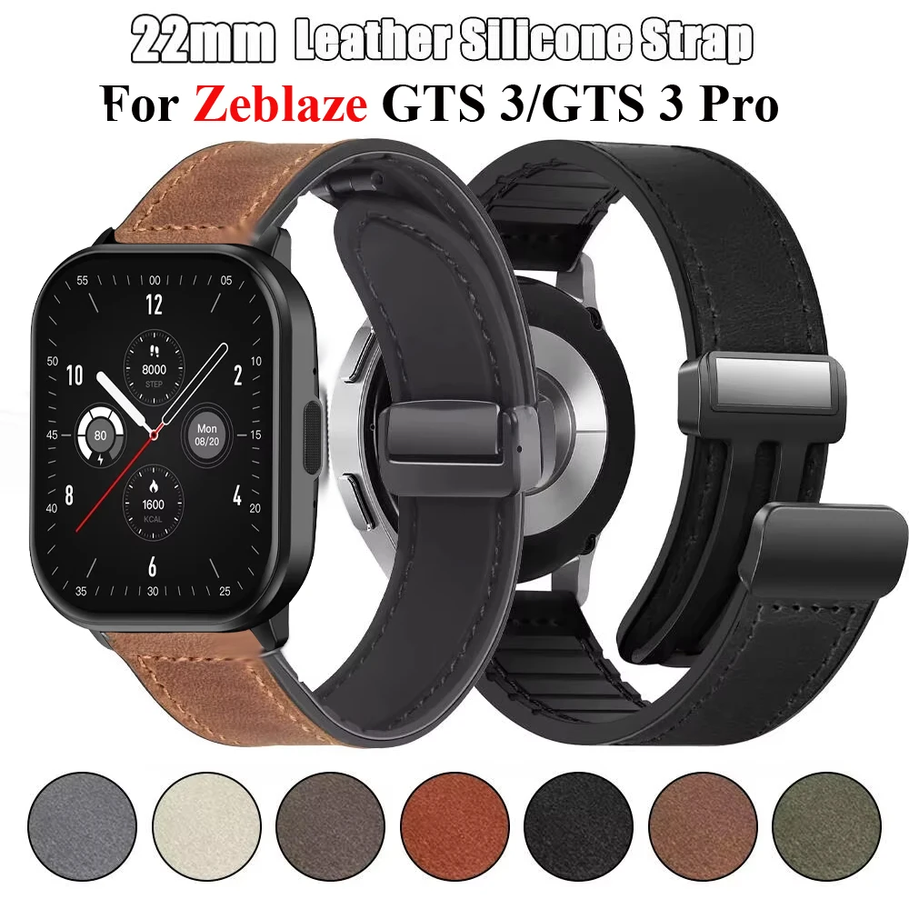 22mm Silicone+Leather Strap For Zeblaze GTS 3 3 Pro/GTR3Pro Vibe 8 7 7 Lite Bracelet For Zeblaze Stratos 4 3 2/Btalk 3 Plus/Lite